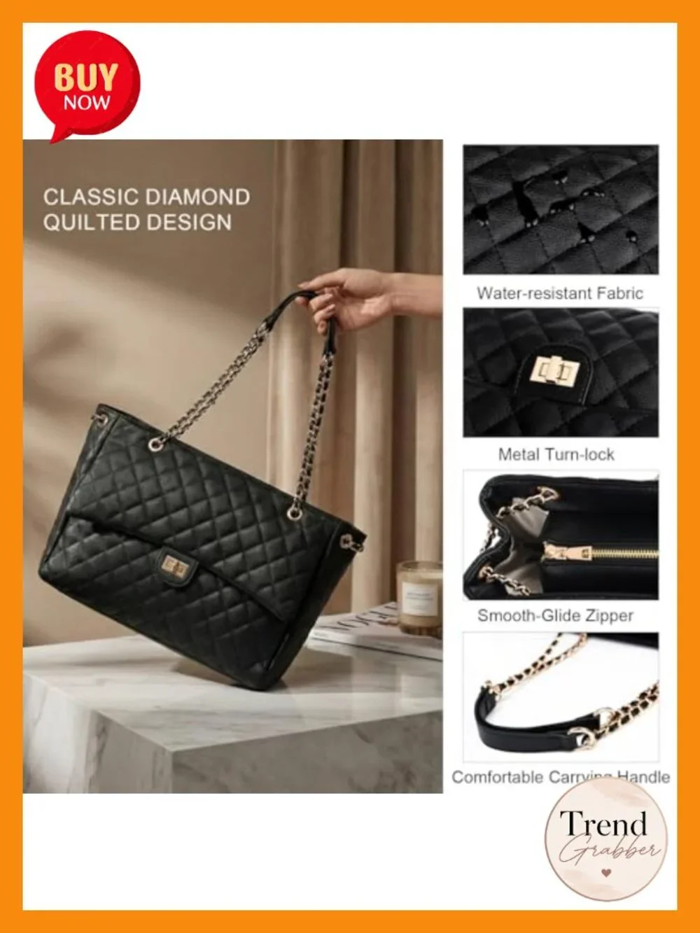 Quilted Satchel Tote Bag for Women, Faux Leather Designer Shoulder Handbag